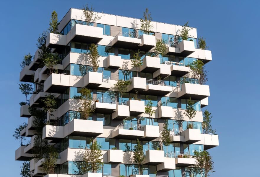 Unique building design with trees