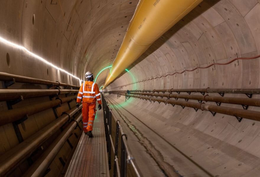 Man walking in tunnel