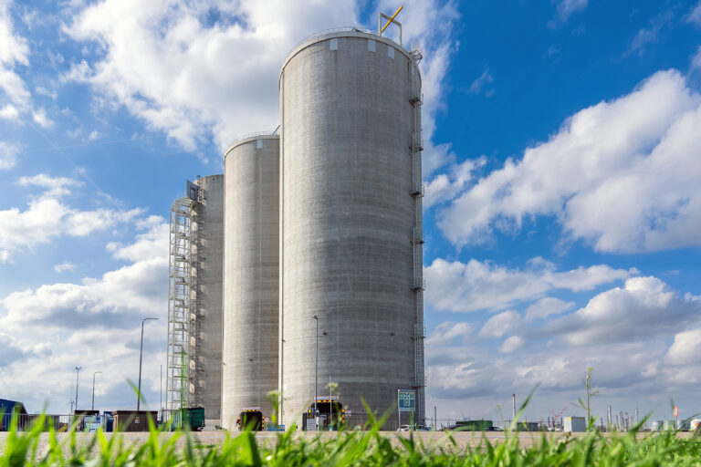 Silos in a field